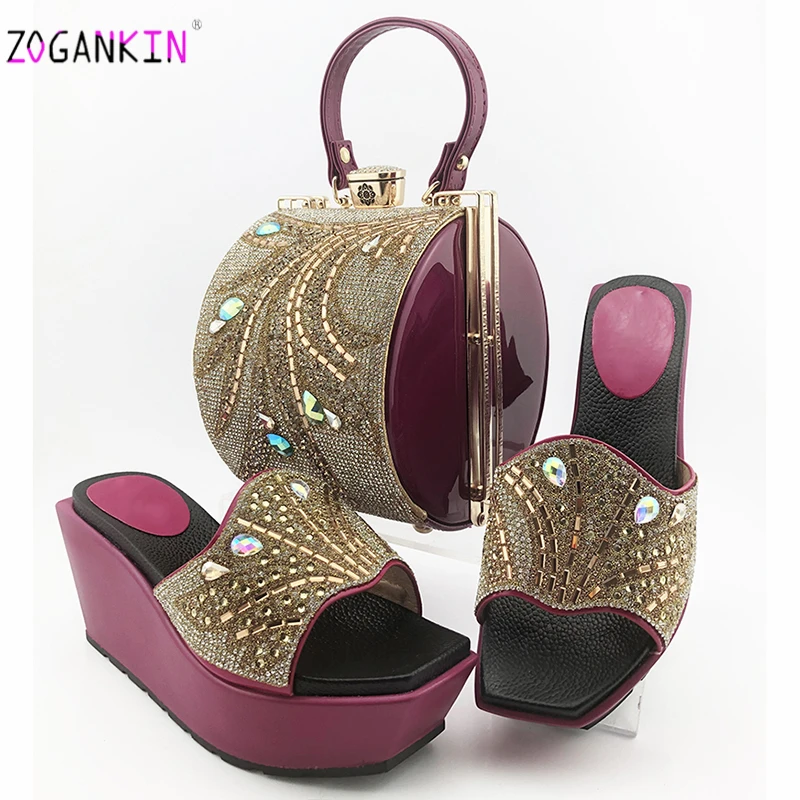 Новое поступление 2020 Итальянские женские туфли и сумки на танкетке набор