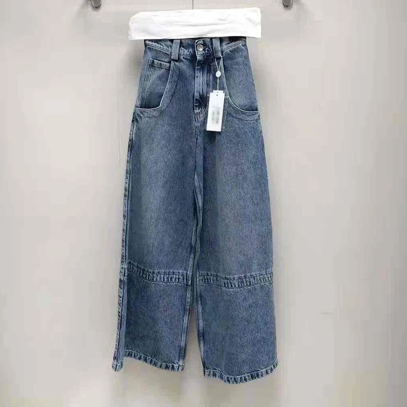 

VGH Loose Minimalist Jeans For Women High Waist Pocket Casual Wide Leg Denim Pants Female Fashion New Clothing 2021 Stylish