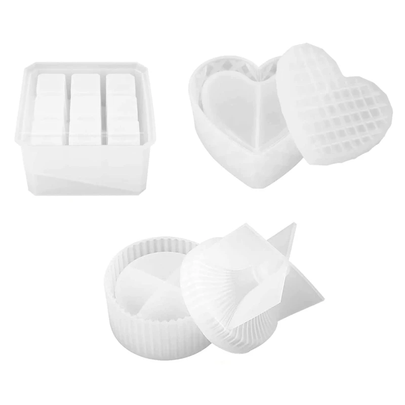 

Crystal Epoxy Resin Mold Round 9-Slot Heart Shape Jewelry Box Silicone Mould MXME
