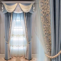 european style solid color luxury atmosphere blue shade curtains for living room bedroom