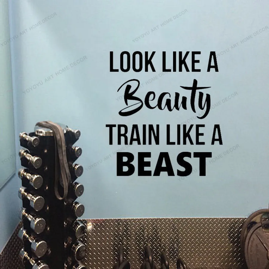 Look Beauty Train Beast v2 Gym Fitness Quote дизайн для здоровья наклейка стены виниловый