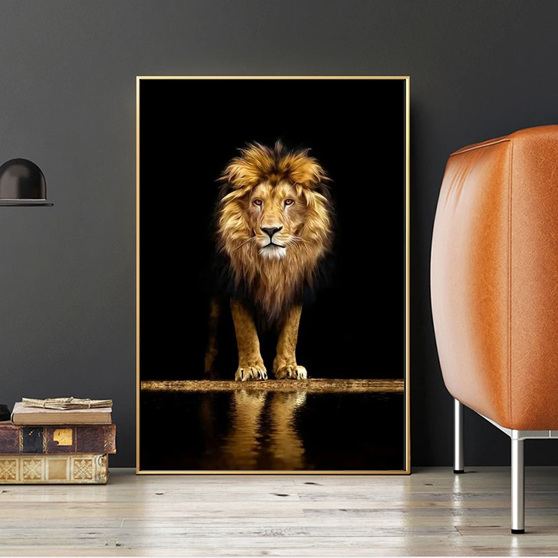 

Black And Gold Animal African Wild Lion Painting Print on Canvas Wall Art Posters Pictures for Living Room Home Decor Frameless