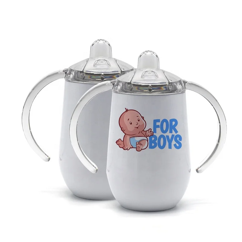 

10oz Sublimation Sippy Cup White Blank Baby Bottle With Handle Milk Mug Stainless Steel Kids Drinking Tumbler For Newborn Gifts