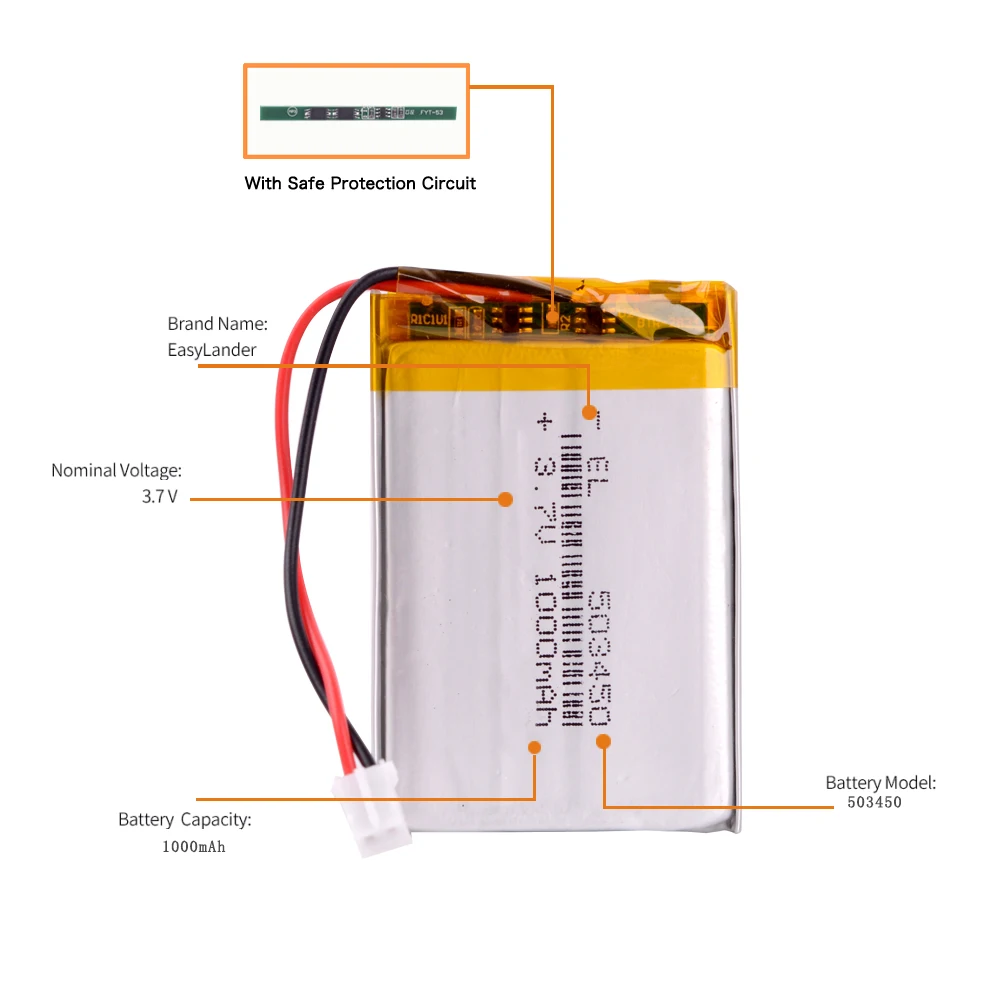 JST PH2.0 2pin 3 7 V 1000mAh 503450 литий полимерная LiPo аккумуляторная батарея PS4 Золотая