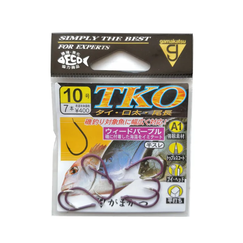 5 упаковок/Лот, рыболовные крючки Gamakatsu TKO, крючки для ловли карпа с колючими крючками, Peche, уникальный крючок, тип 3#-12#, размеры, фиолетовый цвет, скрытый крючок, Pesca