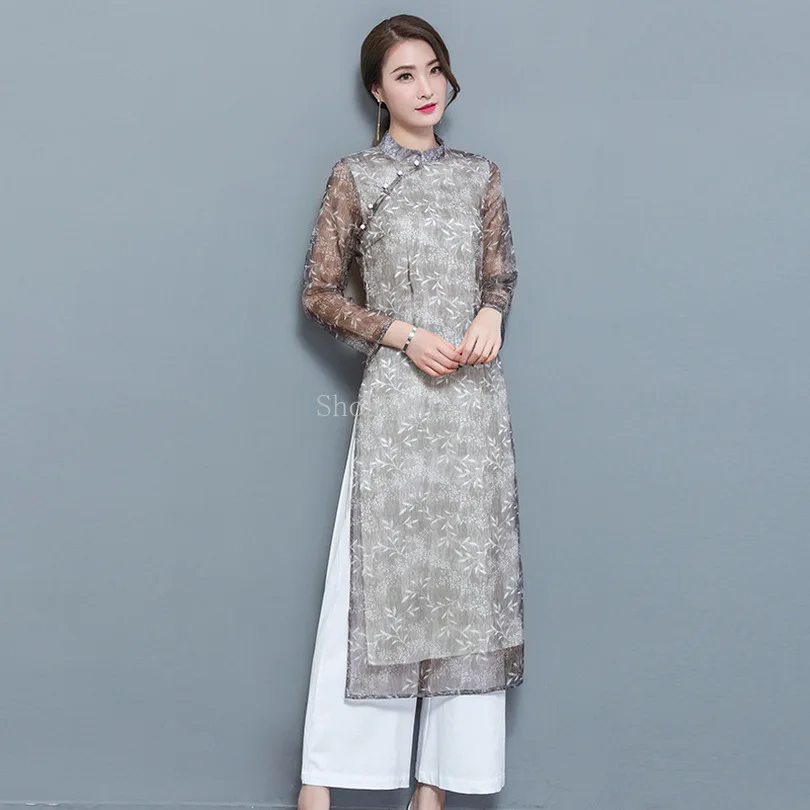 Женская шифоновая одежда Aodai Vietnam традиционная Ao Dai вьетнамские халаты и брюки