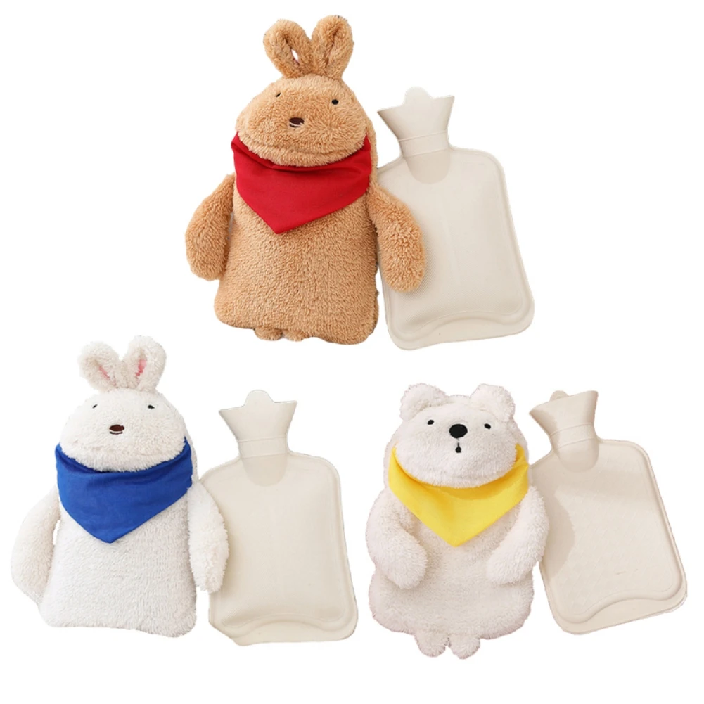 

Мультяшный медведь, кролик, бутылка для горячей воды, зимняя сумка для горячей воды с мягким уютным плюшевым покрытием, ПВХ, для снятия стрес...