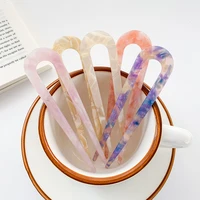 florial u shaped acetic hair sticks acid hairpin for women headwear styling tool hair clips marble print resin chinese style