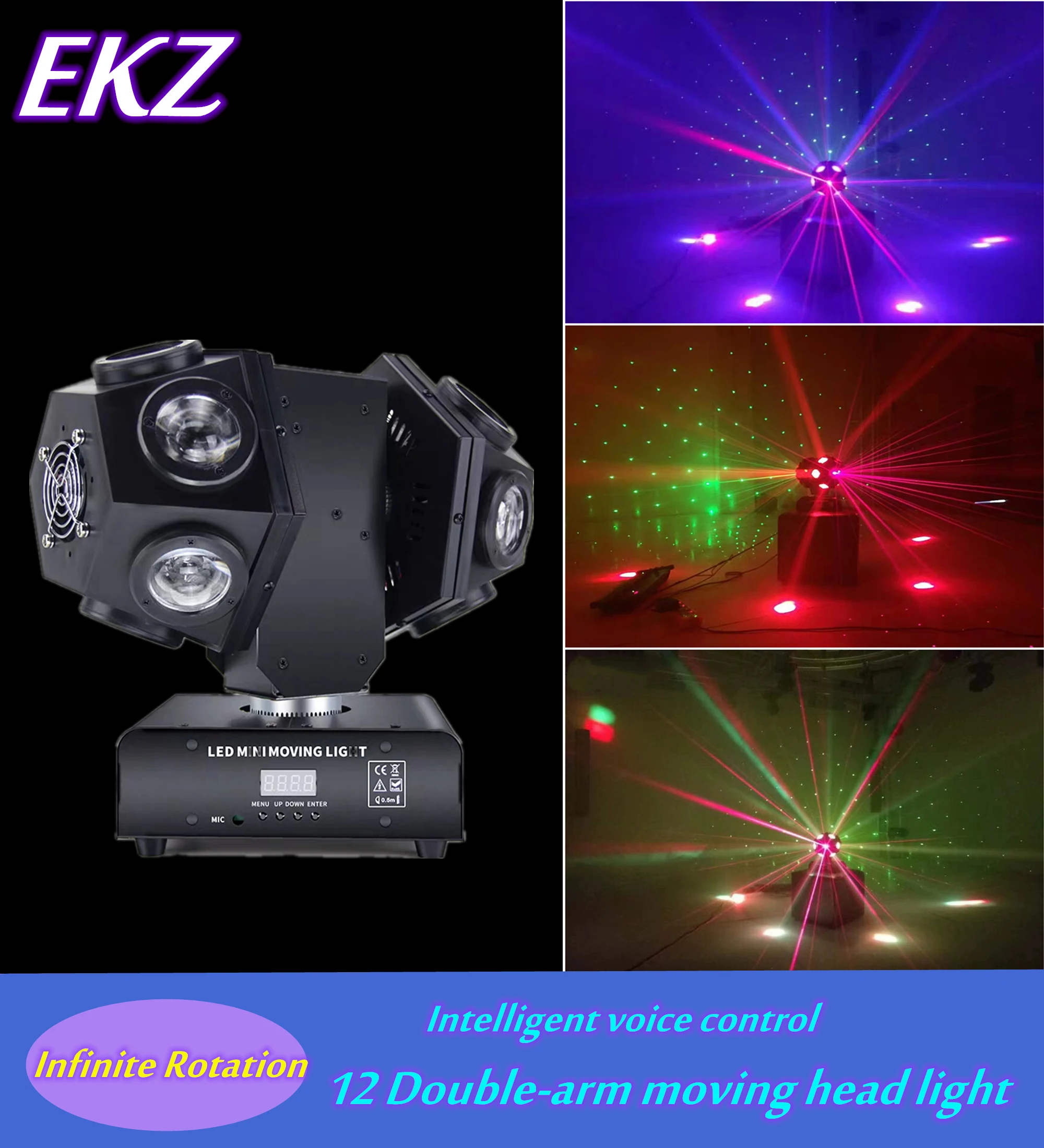 

Новинка, светодиодная сценическая лампа 4 в 1 с двумя вращающимися головками, 12 светодиодов, полноцветный луч, сценическая лампа для свадьбы,...