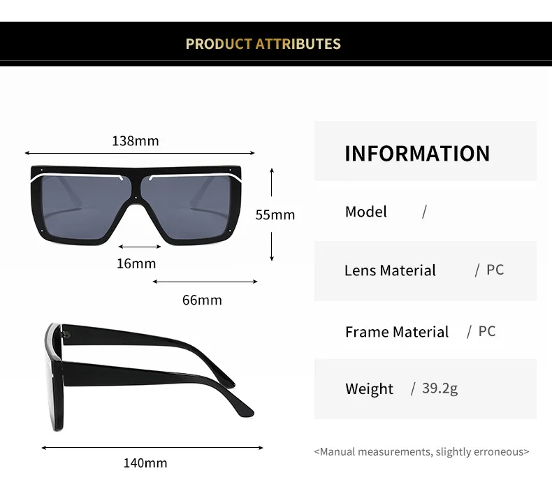 

2020 Fashion Oversized Square Sunglasses Women Vintage Gradient One Piece Lens Eyewear Men Sun Glasses Shades UV400