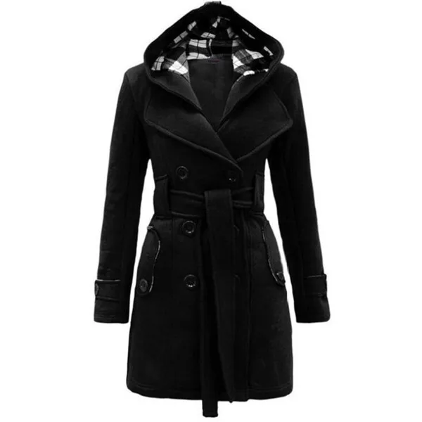 Черный Модные женские тонкие тренчи Женская шляпа воротник Peacoat зимнее шерстяное пальто куртки верхняя одежда двубортные элегантные пальто Y1086 - Цвет: Черный