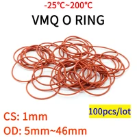 100pcs vmq o ring seal gasket thickness cs 1mm od 5 46mm silicone rubber insulated waterproof washer round shape nontoxi red