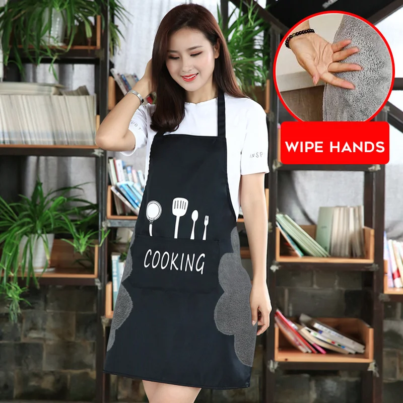 

Newest Household Hand-wiping Apron Waterproof & Oil-proof Kitchen Chef Cooking Apron with Pockets for Women BBQ Bakig