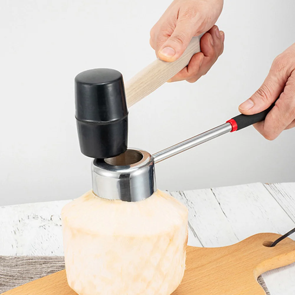 

Coconut Opener Tool Set Stainless Steel Shell Opener Puncher with Rubber Hammer Safe Easy Use Kitchen Opening Tool