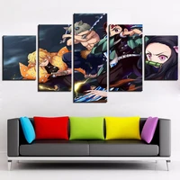 5 pieces wall art canvas painting anime character poster home decoration modular pictures modern living room framework
