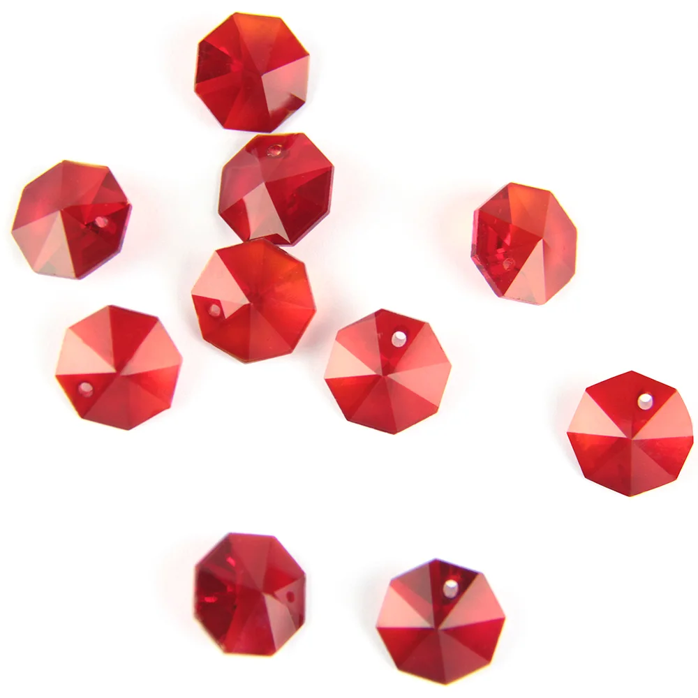 

14mm Red Crystal Glass Prisms Octagon Beads Pendant Hanging Prisms For DIY Light Lamp Part Decoration