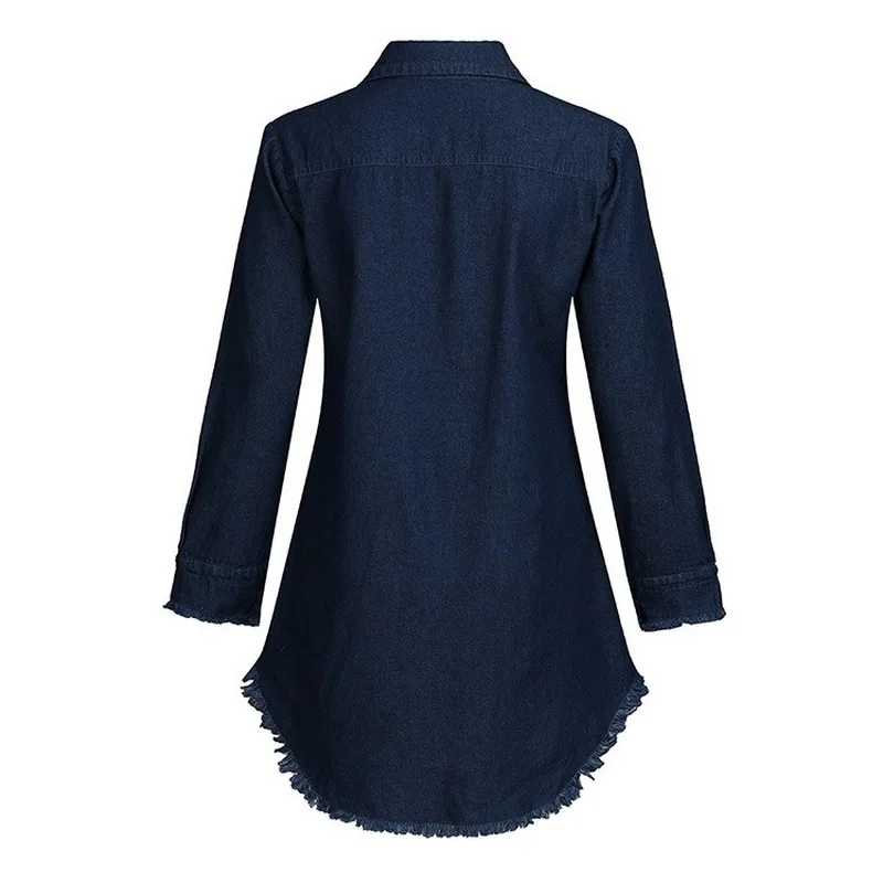 Autumn Women Jeans Tops Turn-down Collar Loose Party Clothes Long Sleeve Fashion Casual Tassel Plus Size 5xl Denim Shirt Dress |