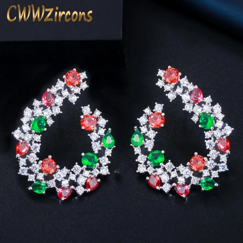 

CWWZircons высокое качество популярный бренд дизайн мульти красный зеленый кубический цирконий большие висячие серьги модные украшения для жен...