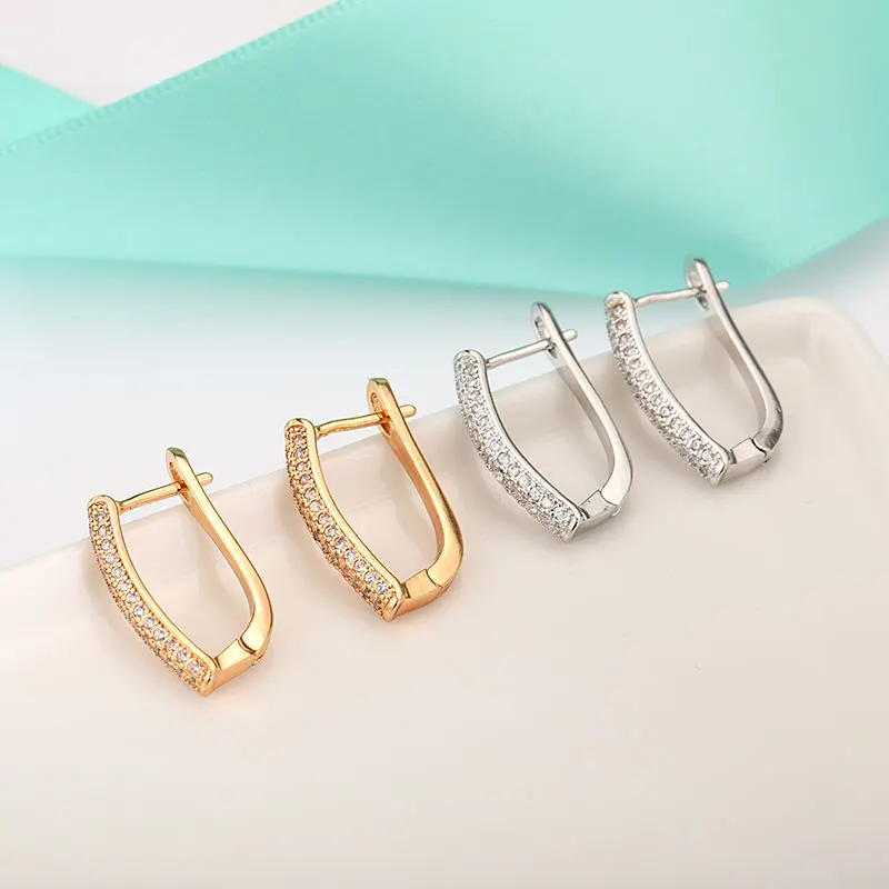 Женские серьги гвоздики u образной формы MAIKALE корейские золотистые с фианитом