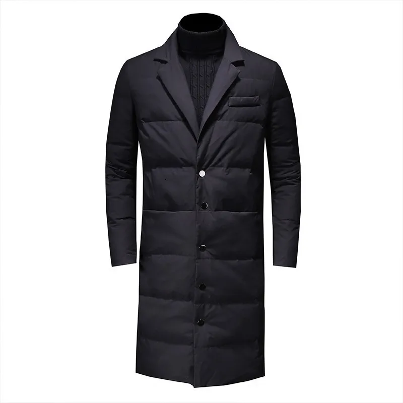 

High Quality Long Sleeve Single Breasted Lapel Mens Down Coats Winter Warm Casual Medium Length Coats Streetwear Plus Size 5XL