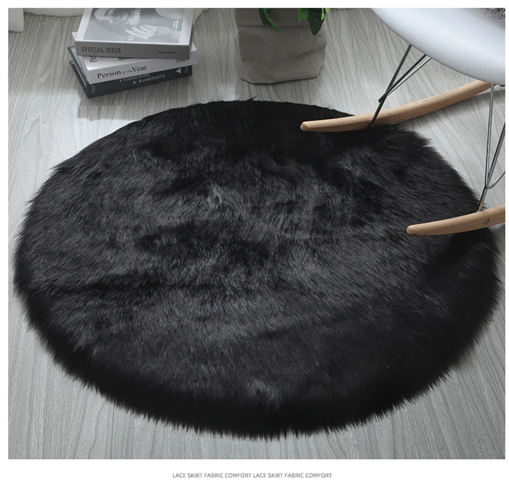 Круглый ковер Одноцветный плюшевый для гостиной искусственный мех овчина