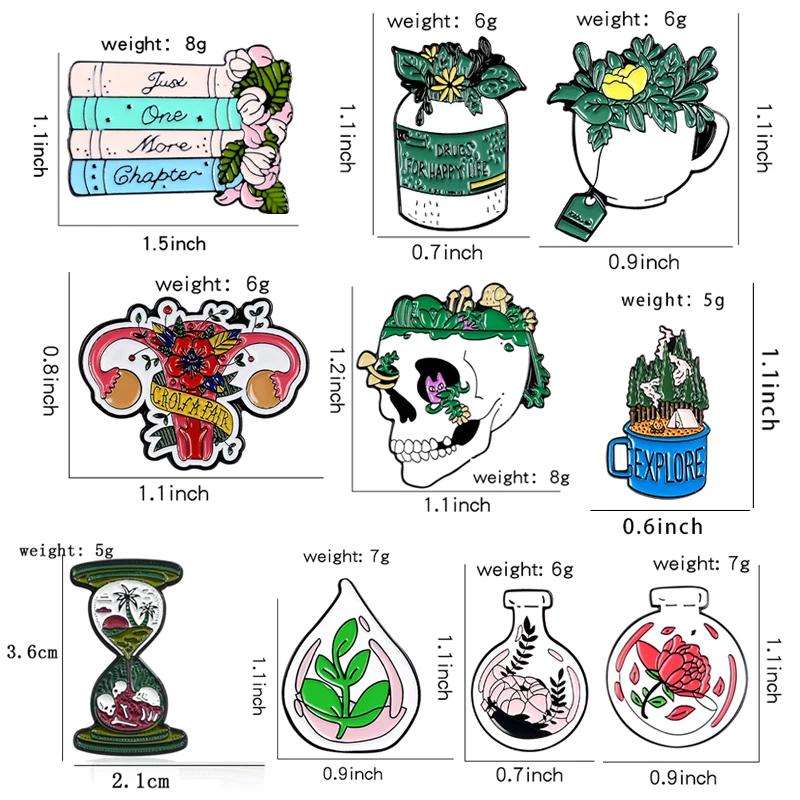 Панк растения Цветок Скелет Кости Череп песочные чашки эмалированная булавка
