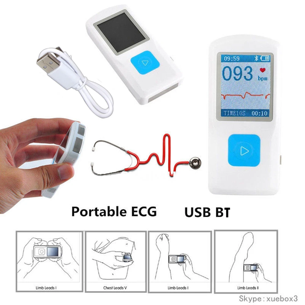 CONTEC PM10 Portable ECG EKG Machine Home Care Color Screen Monitor Handheld Heart BT USB PC Software | Красота и здоровье