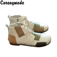 careaymade mori girl literary and art retro coloured round head tied shoesnew handmade comfortable leisure boots in autumn