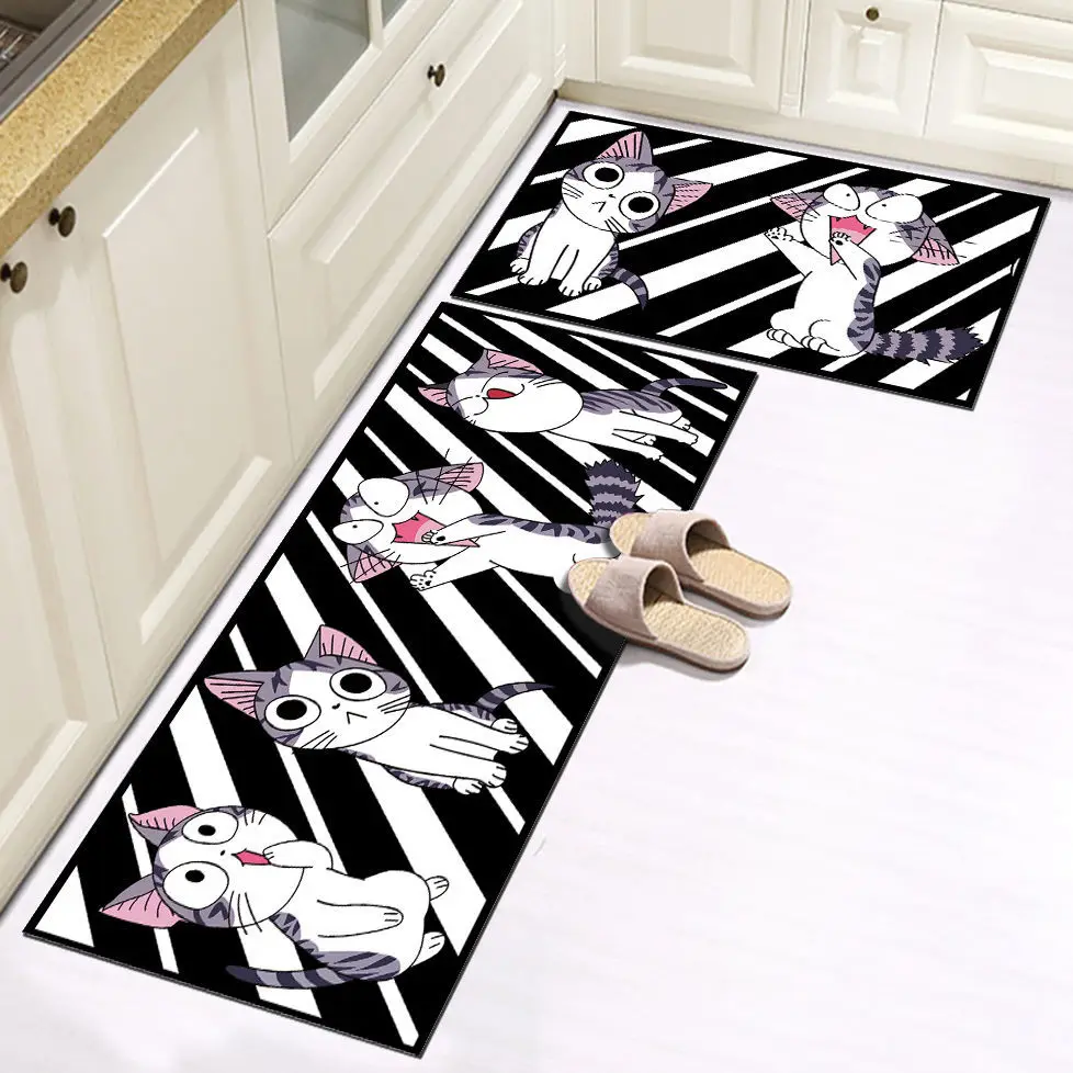 

Cute Dog Kitchen Mat Anti-slip Washable Long Area Rug Colorful Plant Printed Floor Mat Living Room Balcony Bathroom Carpet