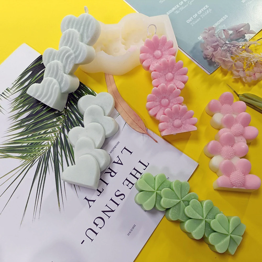 

Creative Stacked Flower Love Silicone Candle Mold Diy Four-Leaf Clover Cactu Plaster Mould Handmade Soap Making Desktop Ornament
