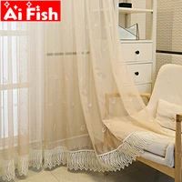 pink purple gradient leave room curtains white mesh lace bottom embroidered window screen bedroom tulle for windows panels 4