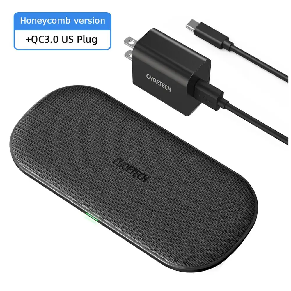 Honeycomb US Plug CHOETECH 18 Вт Qi двойное Беспроводное зарядное устройство 5 катушек для iPhone 11 X XS Max 8 XR Быстрая зарядка для samsung S10 S8 S9 Новые AirPods 2 - Цвет: Honeycomb US Plug