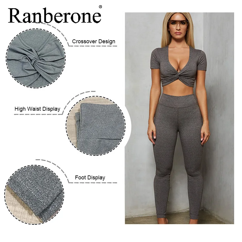 Yoga Sets Women Gym Clothes Sexy Cross Fitness Yoga Sports Suit Breathable Short Sleeved Shirt + Running Leggings Workout Set