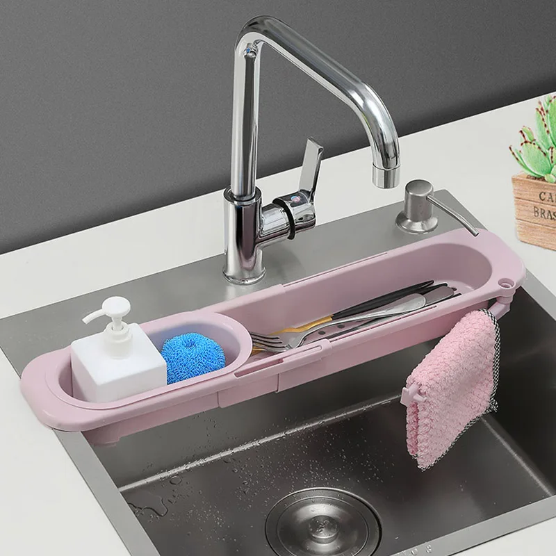For Kitchen Retractable Drain Basket Sink Rack Telescopic Filter Leftovers Dishwashing Cloth Storage Organizer | Дом и сад