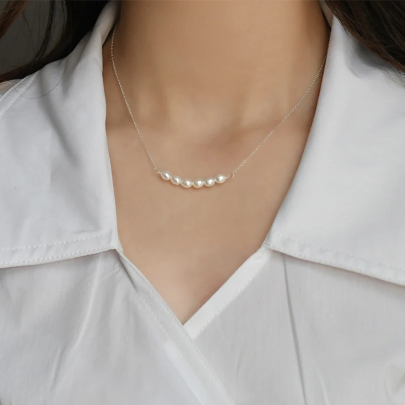 Женское ожерелье из серебра 925 пробы с натуральным пресноводным