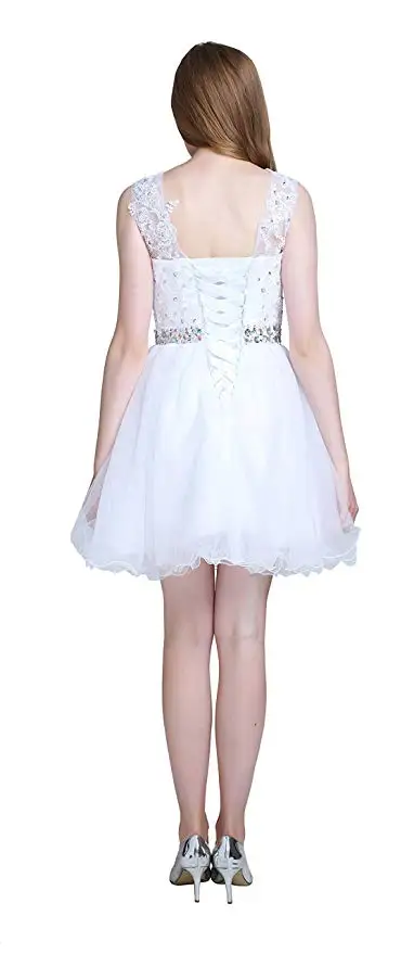 JaneVini Очаровательные Белые тюлевые мини линии Бальные платья без рукавов кружево