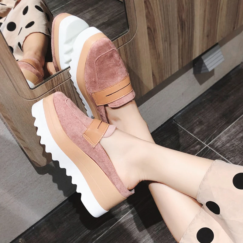 Шлепанцы женские на платформе флоковые сандалии с квадратным носком танкетке