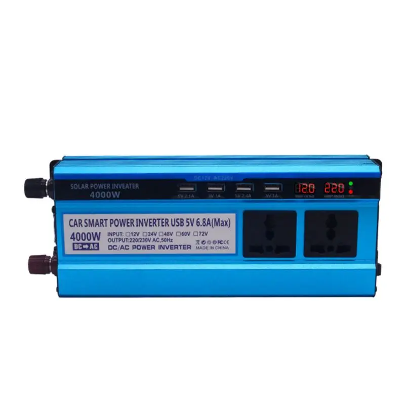 Солнечный инвертор DC 12V 24V к AC 220V 500W 3000W 4000W 5000W 4 USB порта 2/3 розетки светодиодный