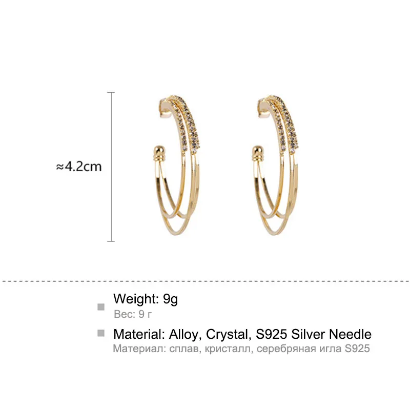 

Korean Fashion Multi-layer Big Circle Rhinestone Hoop Earrings for Women Luxury C Shape Geometry Statement Loop Earrings Z4E692