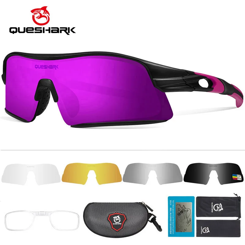 

QUESHARK Professional New Design UV400 HD Polarized Cycling Sunglasses 5 Lens/Set MTB Road Bike Glasses Sports Eyewear QE49