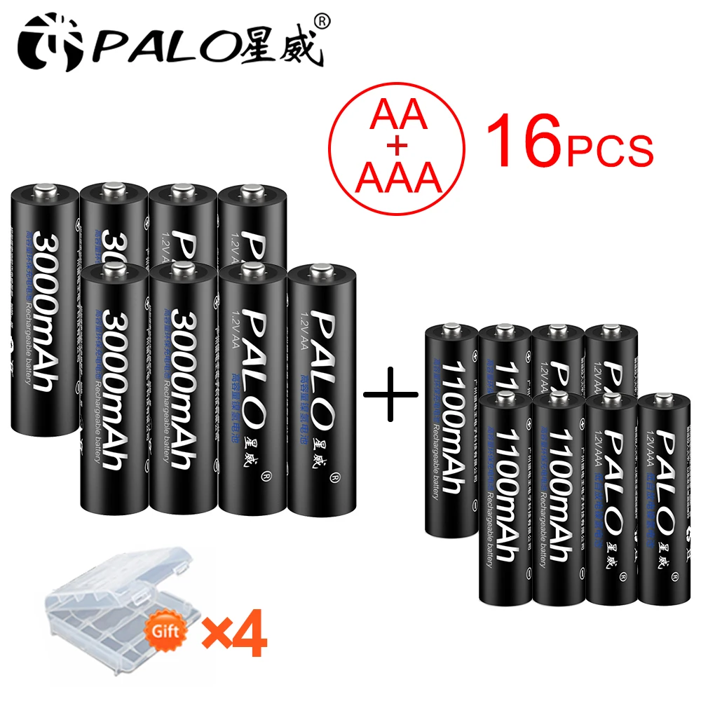PALO 8 шт. 1,2 V AA перезаряжаемая батарея 3000mah NIMH 1,2 V aa аккумуляторная батарея+ 8 шт. 1100mah AAA батарея для микрофонной игрушки