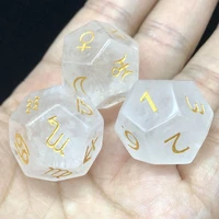 natural white crystal divination dice handmade engrave gemstone constellation symbol d12 dice zodiac sign planet astrology dice
