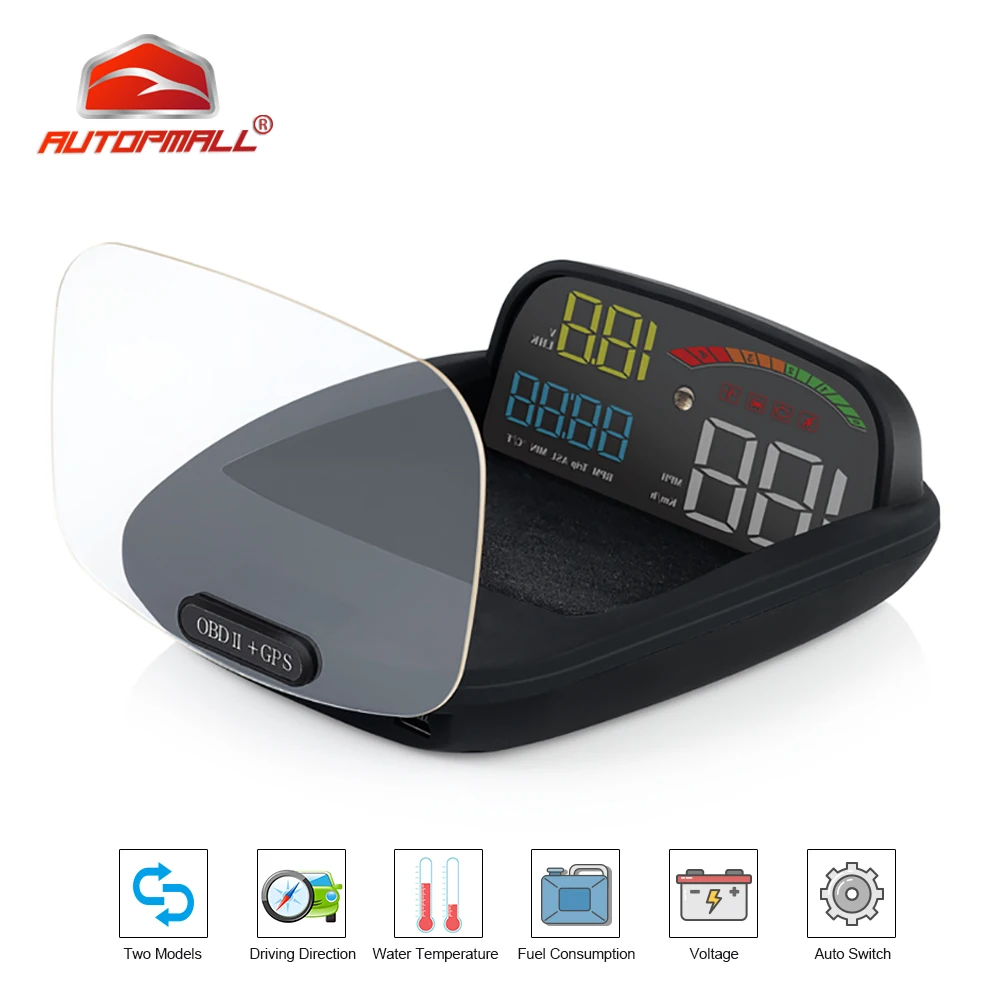Автомобильный проектор OBD II с GPS HD C800 HUD бортовой компьютер измеритель скорости