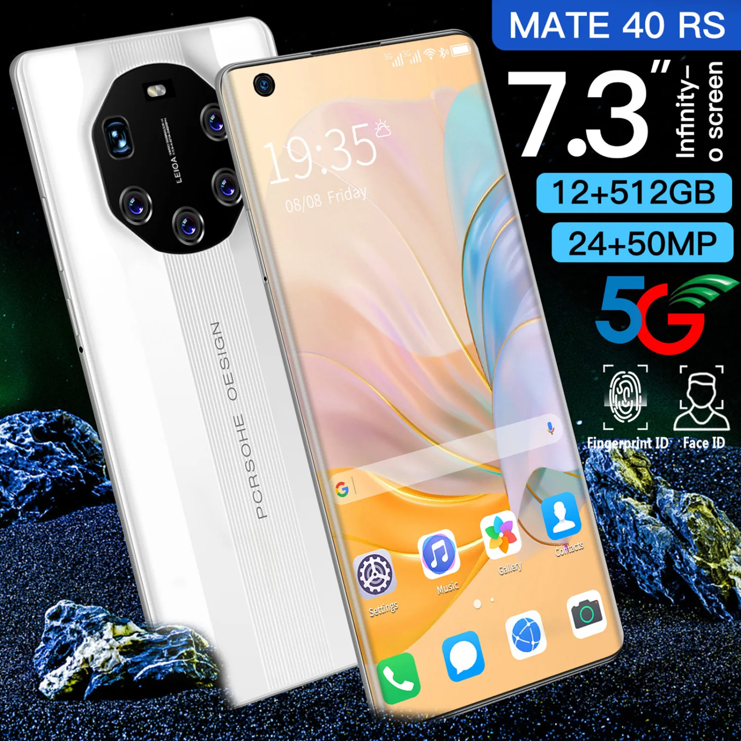 Cectdigi новый телефон Mate40 RS 7 3 дюймов 1440*3200 12 Гб + 512 Dual Sim MicroSD 5800 мач Android 10 0 уход за