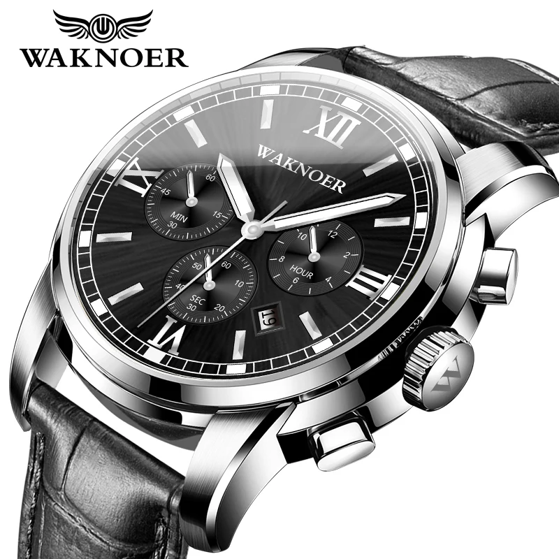 Часы наручные WAKNOER Мужские кварцевые Брендовые повседневные светящиеся