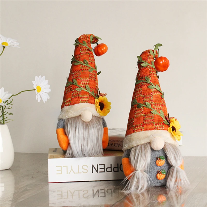 

Thanksgiving Decorations Plush Faceless Beard Doll Pumpkin Sunflower Gnome Swedish Elf Fall Dwarf for Christmas Autumn Ornaments