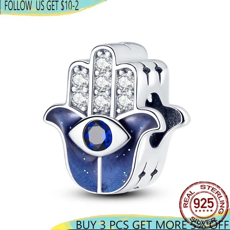 

2021 NEW 925 Sterling Silver Blue Evil Eye Beads Charms Fit Original 3mm Bracelet&Bangle Making DIY Women Jewelry Gift