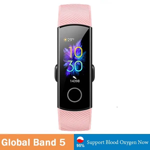 Global band 5 Pink Умный Браслет huawei Honor Band 5, 4, 0,95 дюйма, трекер, умный OLED, для плавания, водонепроницаемый, Bluetooth, фитнес-трекер, сенсорный экран - Цвет: Global band 5 Pink