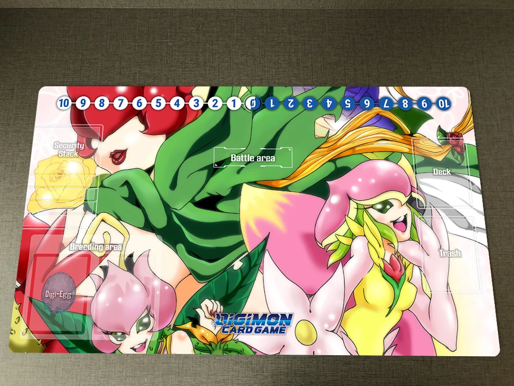 

Digimon Rosemon Lillymon DTCG CCG Playmat Trading Card Game Mat & Zones & Free Bag Mousepad Anti-slip Rubber Desk Pad 60x35cm