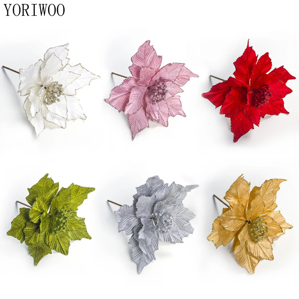 YORIWOO, искусственные цветы к Рождеству, искусственные цветы, рождественские украшения для дома, украшения для рождественской елки, счастливый год